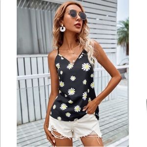 (4 Pack) Black Floral Print Cami Top